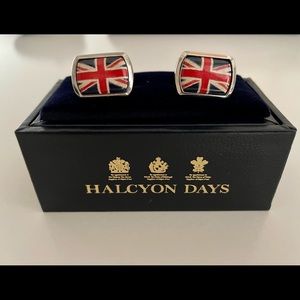 Halcyon Days Union Jack cuff links—brand new.